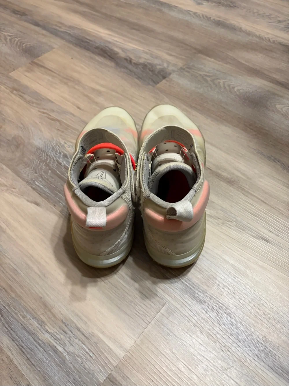 Nike High-Top Sneakers in Cream with Neon Coral Accents